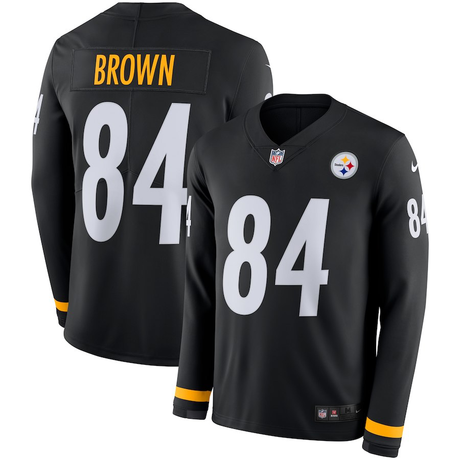 Men Pittsburgh Steelers 84 Brown black Limited NFL Nike Therma Long Sleeve Jersey